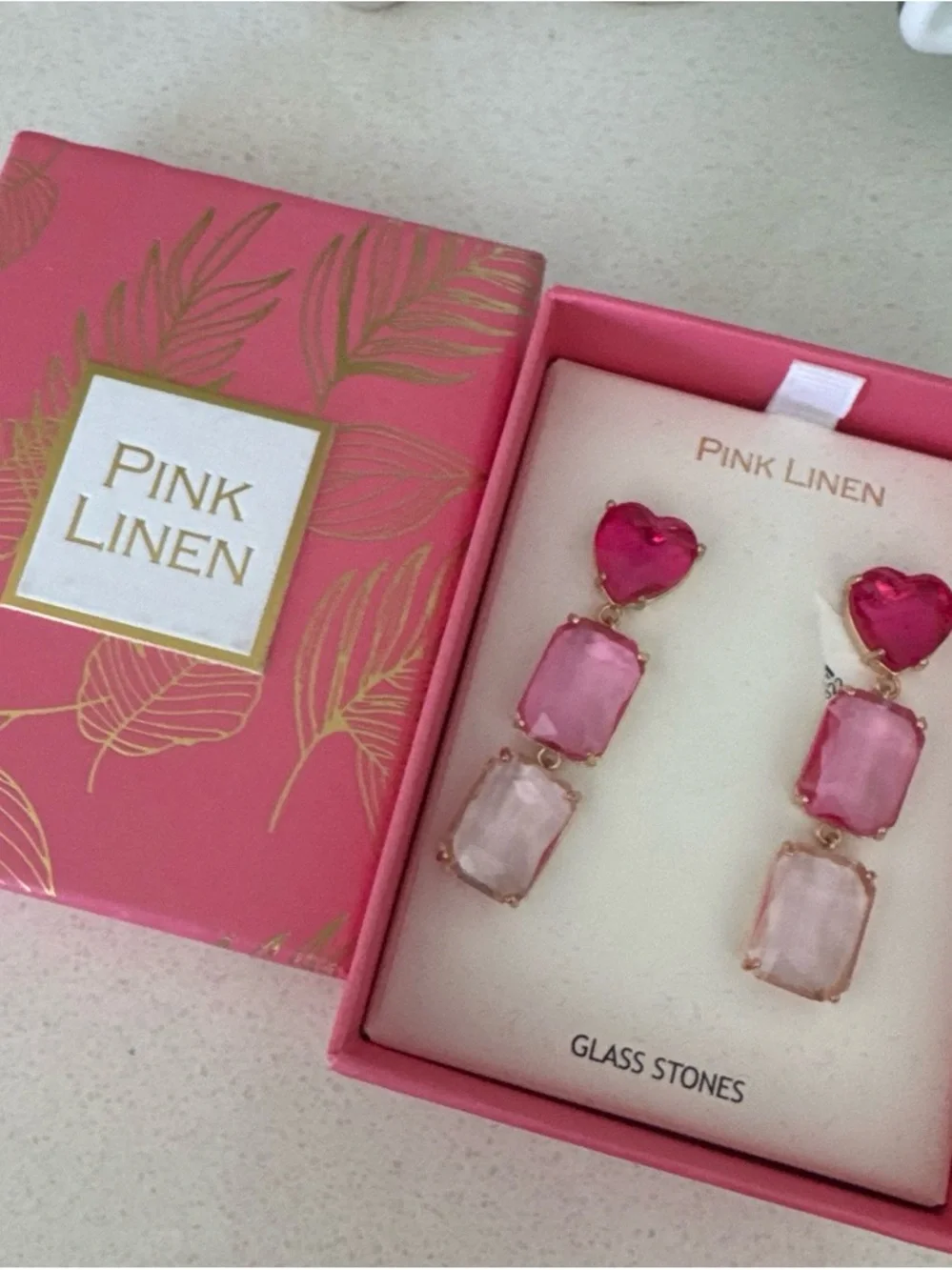 Pink Linen Pink Gradient Heart Drop Earrings